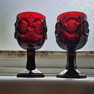 A pair of Vintage Avon Ruby Red Cape Cod Collection Goblet Glasses